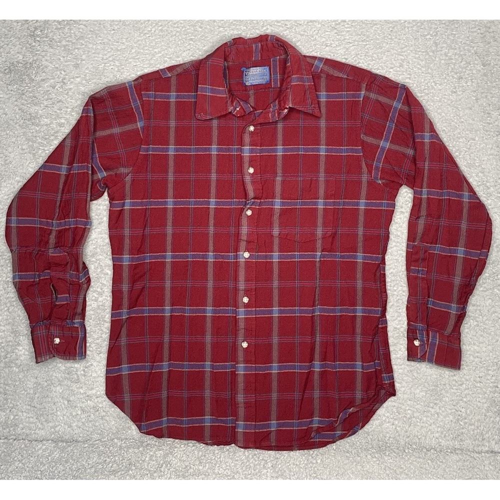 Vtg Pendleton Shirt Men Large Red/Blue Striped Long Sleeve Button Up Virgin Wool